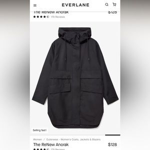 Everlane The ReNew Black Anorak Jacket Women's Size S Hooded Outdoor